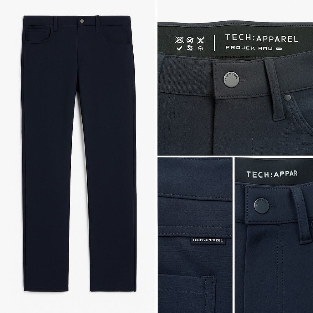Projek Raw TECH:APPAREL Mens Pants 32 Navy 360° Stretch Zip Pocket Anti-Slip NWT